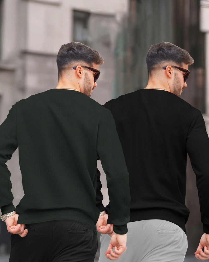 (Pack Of 2) Mens Round Neck Plain Winter Sweatshirt / Multicolour