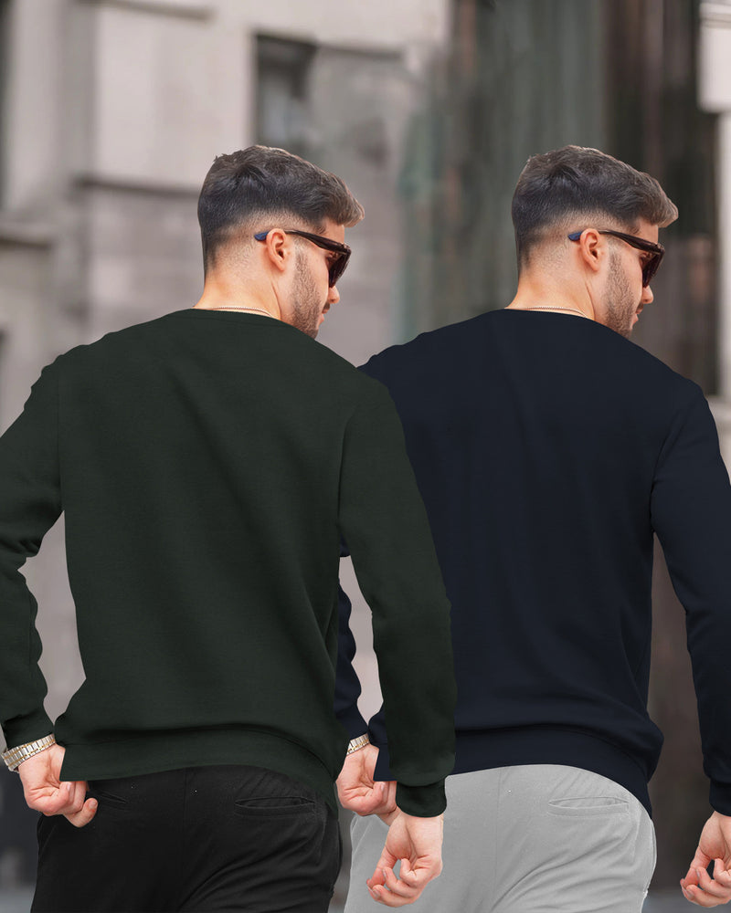 (Pack Of 2) Mens Round Neck Plain Winter Sweatshirt / Multicolour