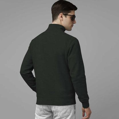 Men High Neck Quarter Zip Up Olivegreen Sweatshirt