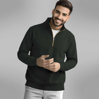 Men High Neck Quarter Zip Up Olivegreen Sweatshirt