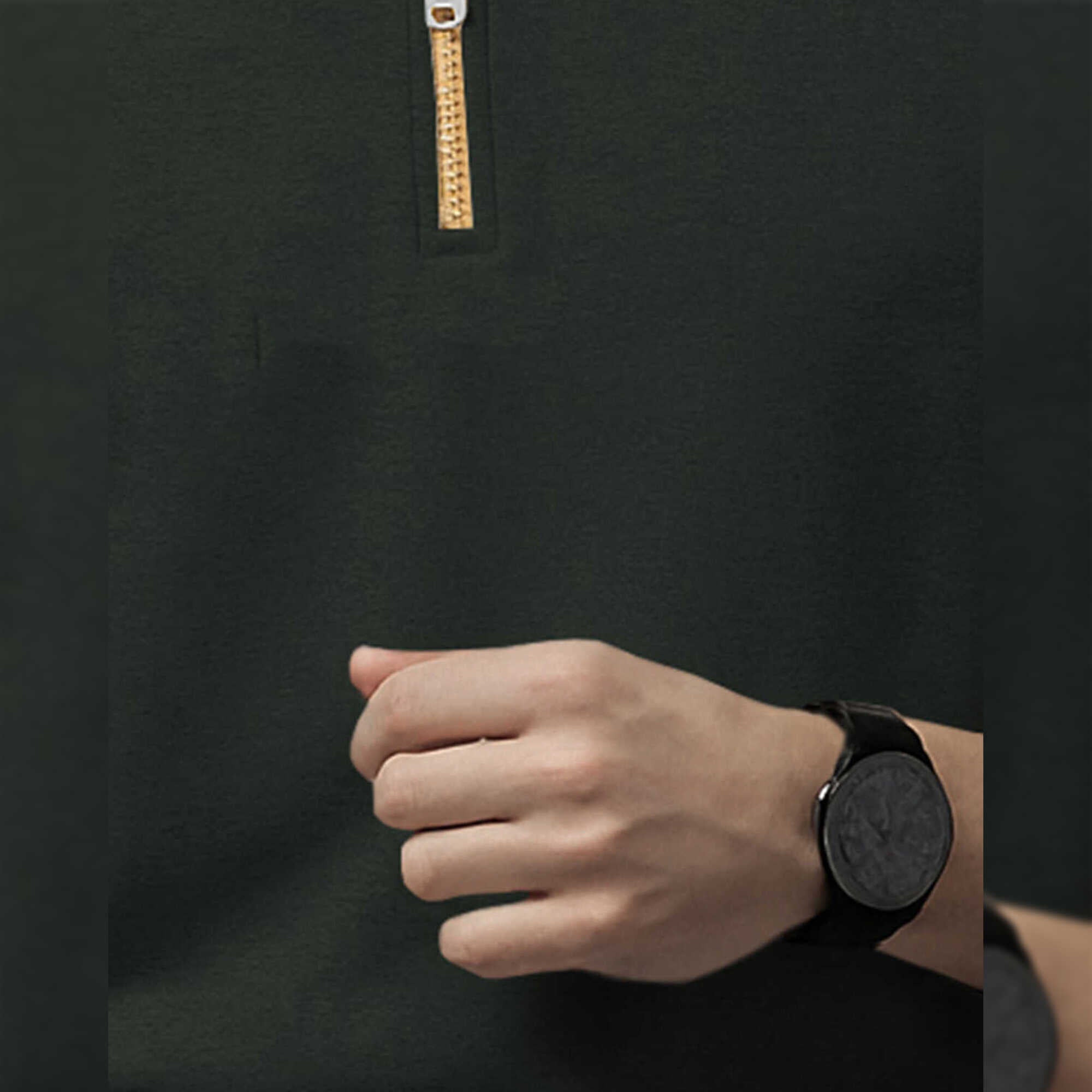 Men High Neck Quarter Zip Up Olivegreen Sweatshirt