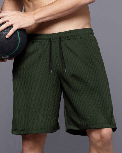 Men Plain Olive Green Waffle Short