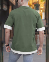 Men Olivegreen-white Drop Shoulder T-shirt