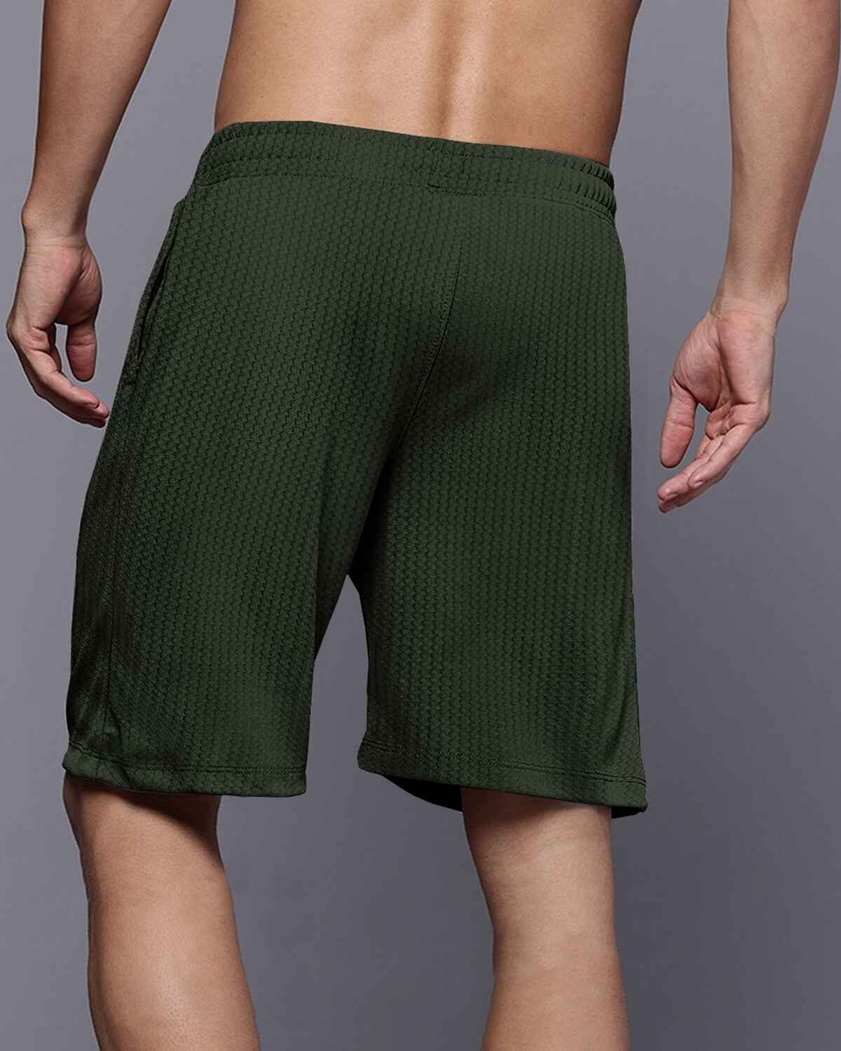 Men Plain Olive Green Waffle Short