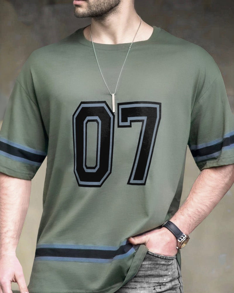 Olive Green Number Printed Oversized T-Shirt