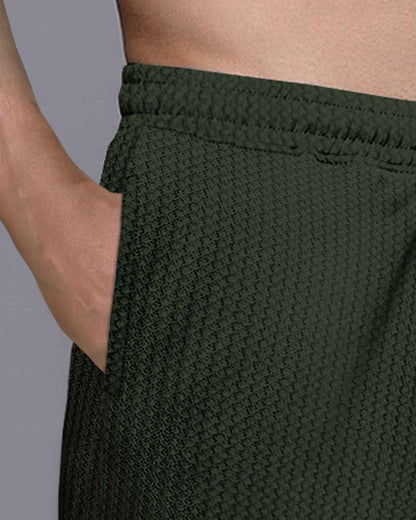 Men Plain Olive Green Waffle Short