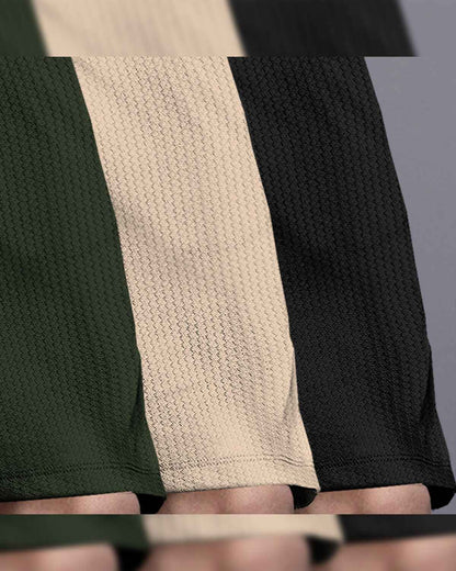 (Pack Of 3) Men Plain Olive-Beige-Black Waffle Shorts