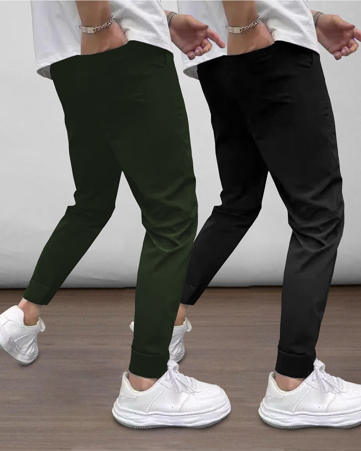 (Pack Of 2) Mens Printed Olive & Black Trackpants