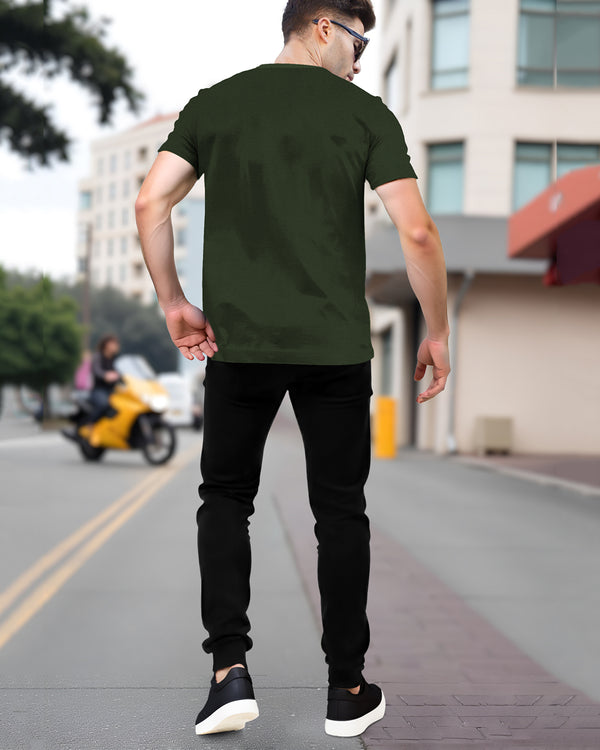 Mens Tracksuit - Half Sleeve Olive Green t-shirt / Black Trackpant