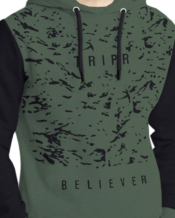 Full Sleeve Printed Men Olive Green Believer Sweatshirt