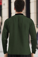 Men Mandarin Collar Long Sleeve Olive Green T-Shirt