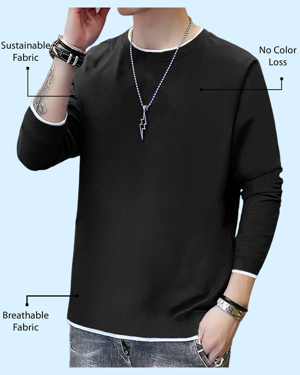 Men plain Black Full Sleeve T-shirt