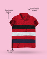 Half Sleeve Red Striped Polo T-Shirt