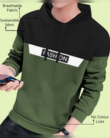 men Black Olive Green Hooded T-shirt