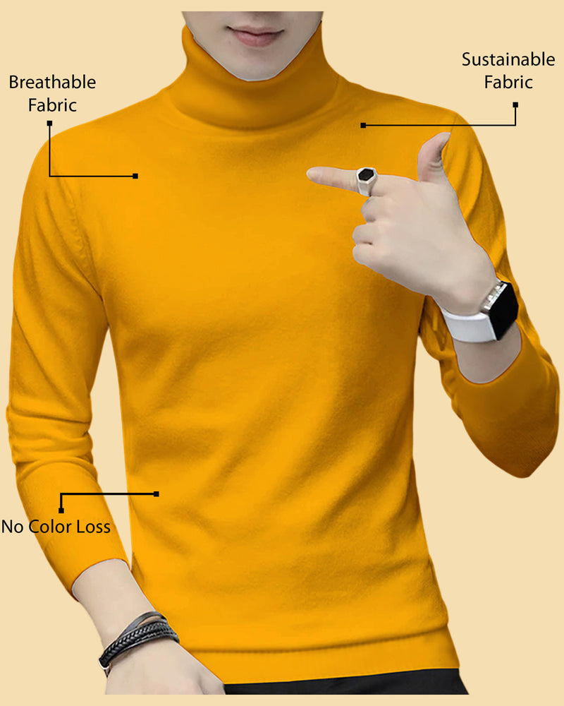 Men Yellow High Neck Full Sleeve T-shirt