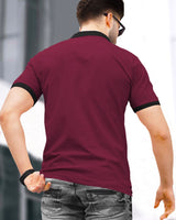 Men Zip Polo Maroon-Black Contrast T-shirt