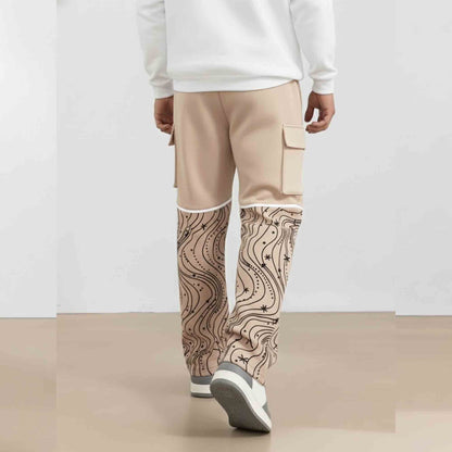 Men Multi Pockets Designing Printed Baggy Cargo Beige