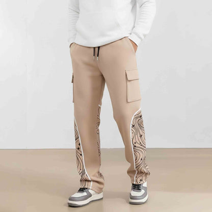 Men Multi Pockets Designing Printed Baggy Cargo Beige