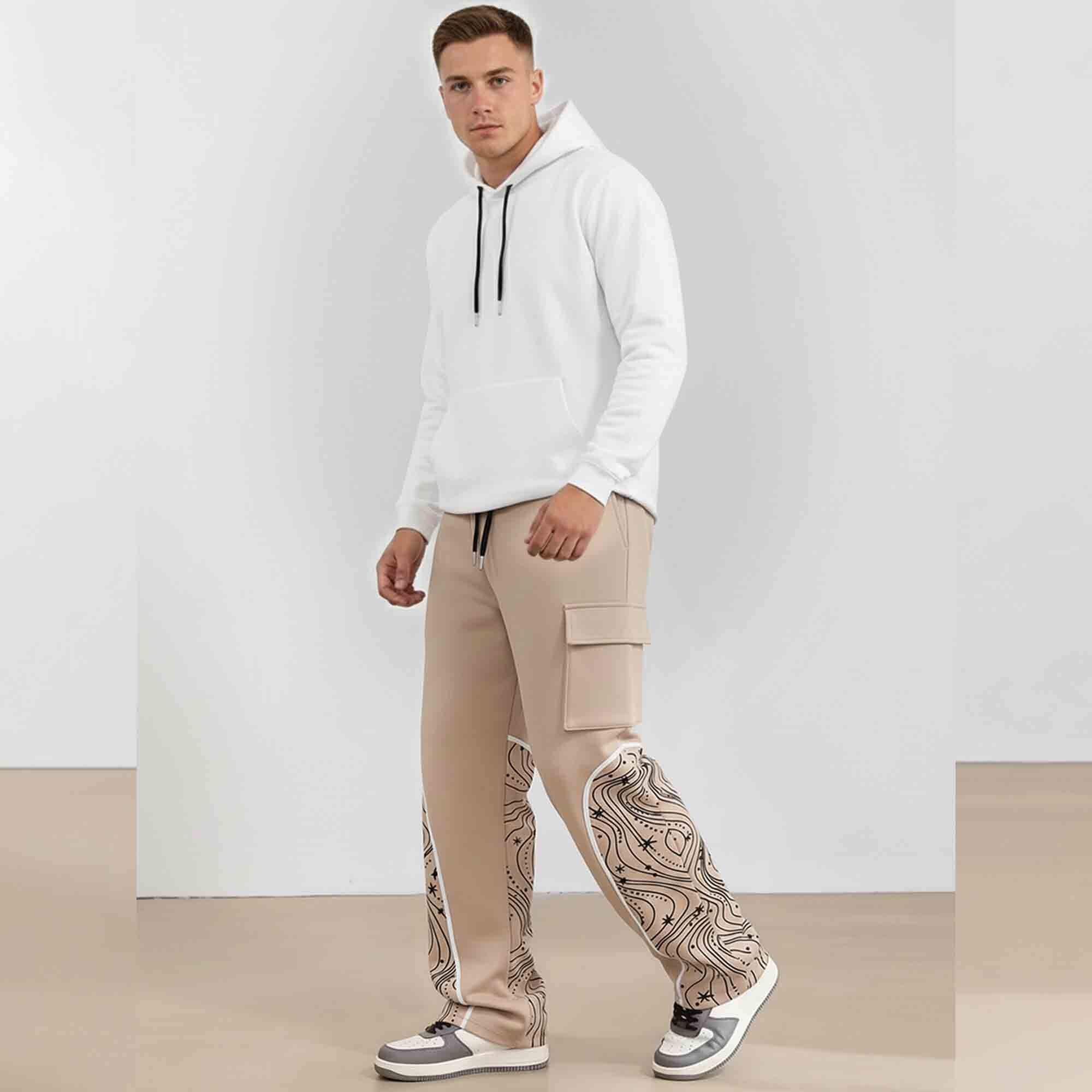 Men Multi Pockets Designing Printed Baggy Cargo Beige