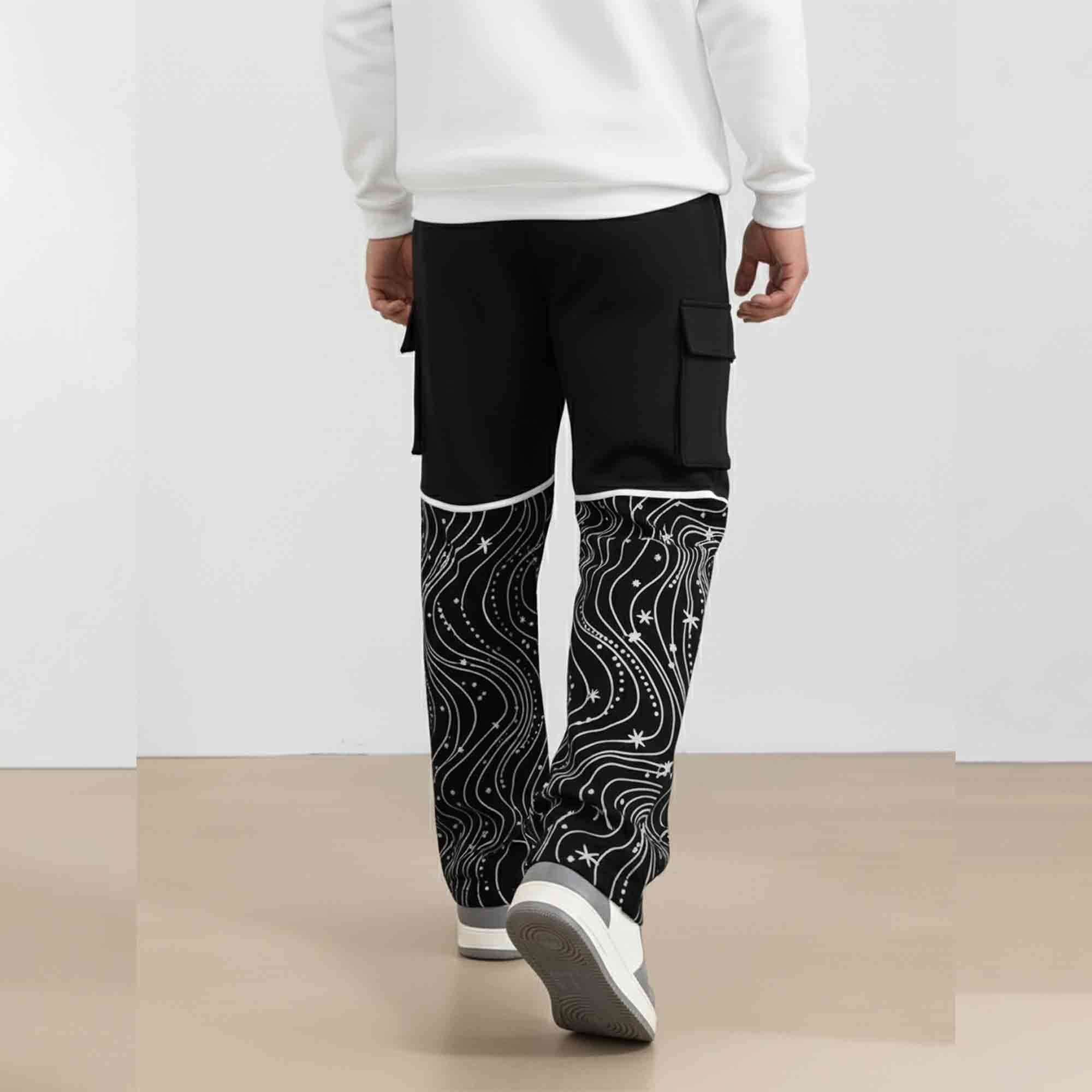 Men Multi Pockets Designing Printed Baggy Cargo Black