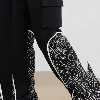 Men Multi Pockets Designing Printed Baggy Cargo Black