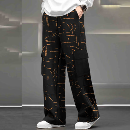 Mens Multi Pockets All Over Printed Baggy fit Black Oversized Cargo Jogger
