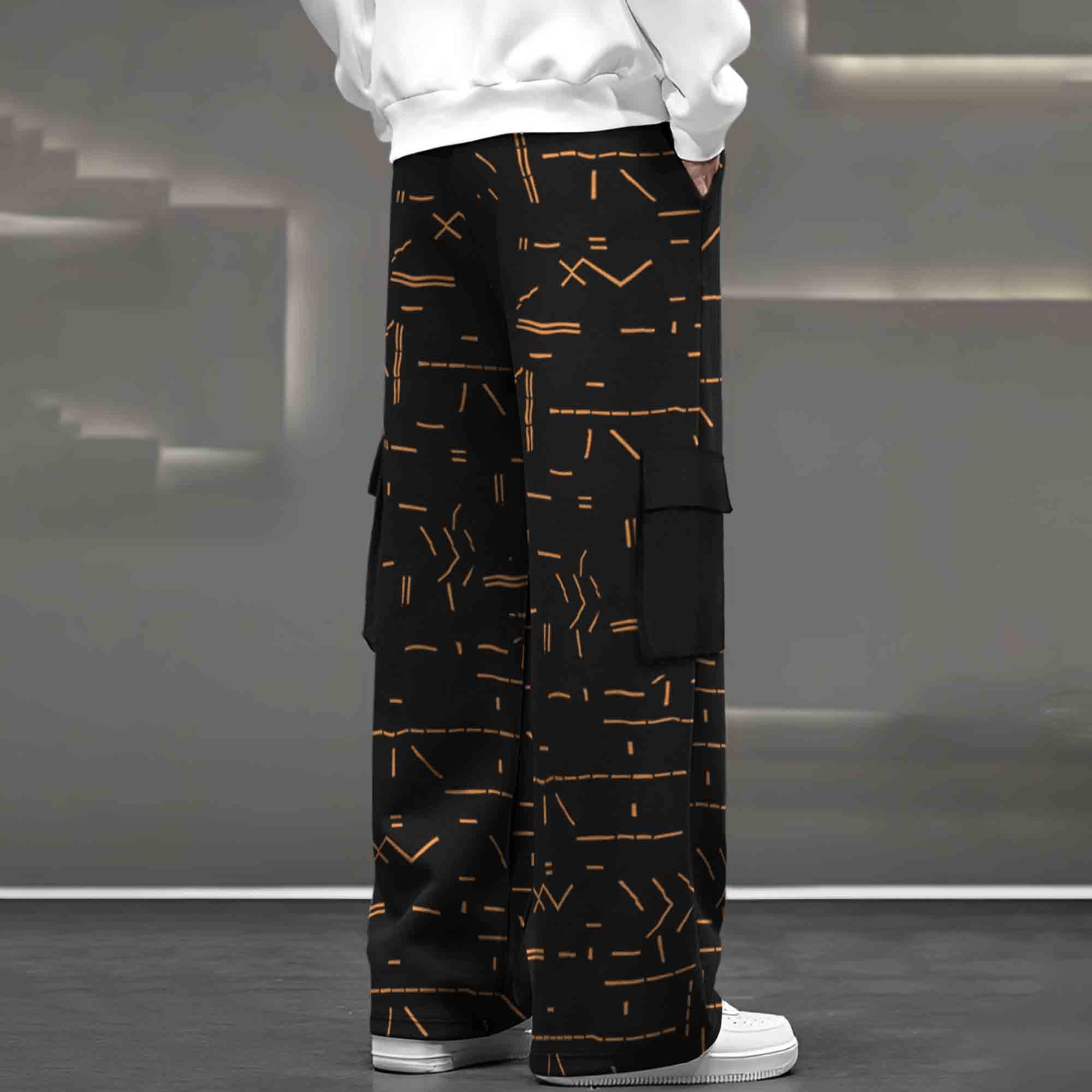 Mens Multi Pockets All Over Printed Baggy fit Black Oversized Cargo Jogger
