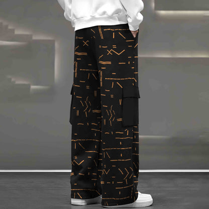 Mens Multi Pockets All Over Printed Baggy fit Black Oversized Cargo Jogger