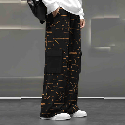 Mens Multi Pockets All Over Printed Baggy fit Black Oversized Cargo Jogger