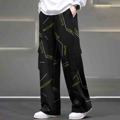Mens Multi Pockets All Over Printed Baggy fit oversized Black Cargo Jogger