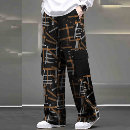 Mens Multi Pockets All Over Printed Baggy fit oversized Black & Brown Cargo Jogger