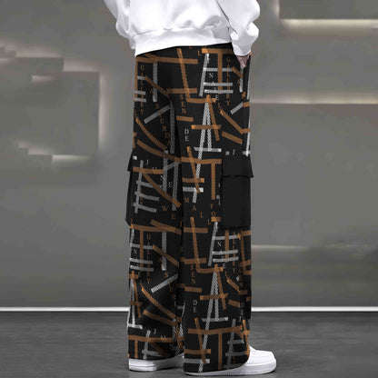 Mens Multi Pockets All Over Printed Baggy fit oversized Black & Brown Cargo Jogger