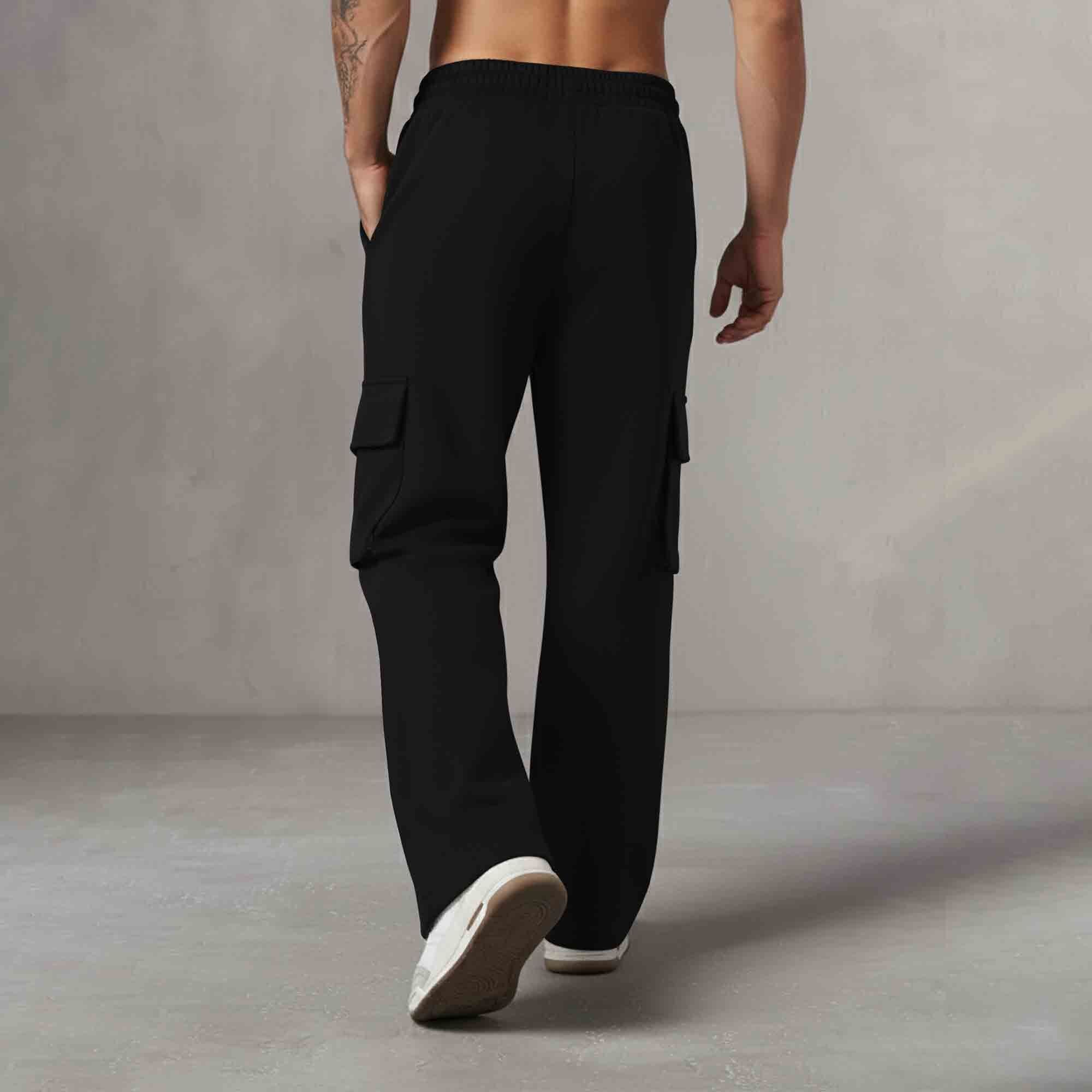 Men Multi Pockets Anime Printed Baggy Cargo Black