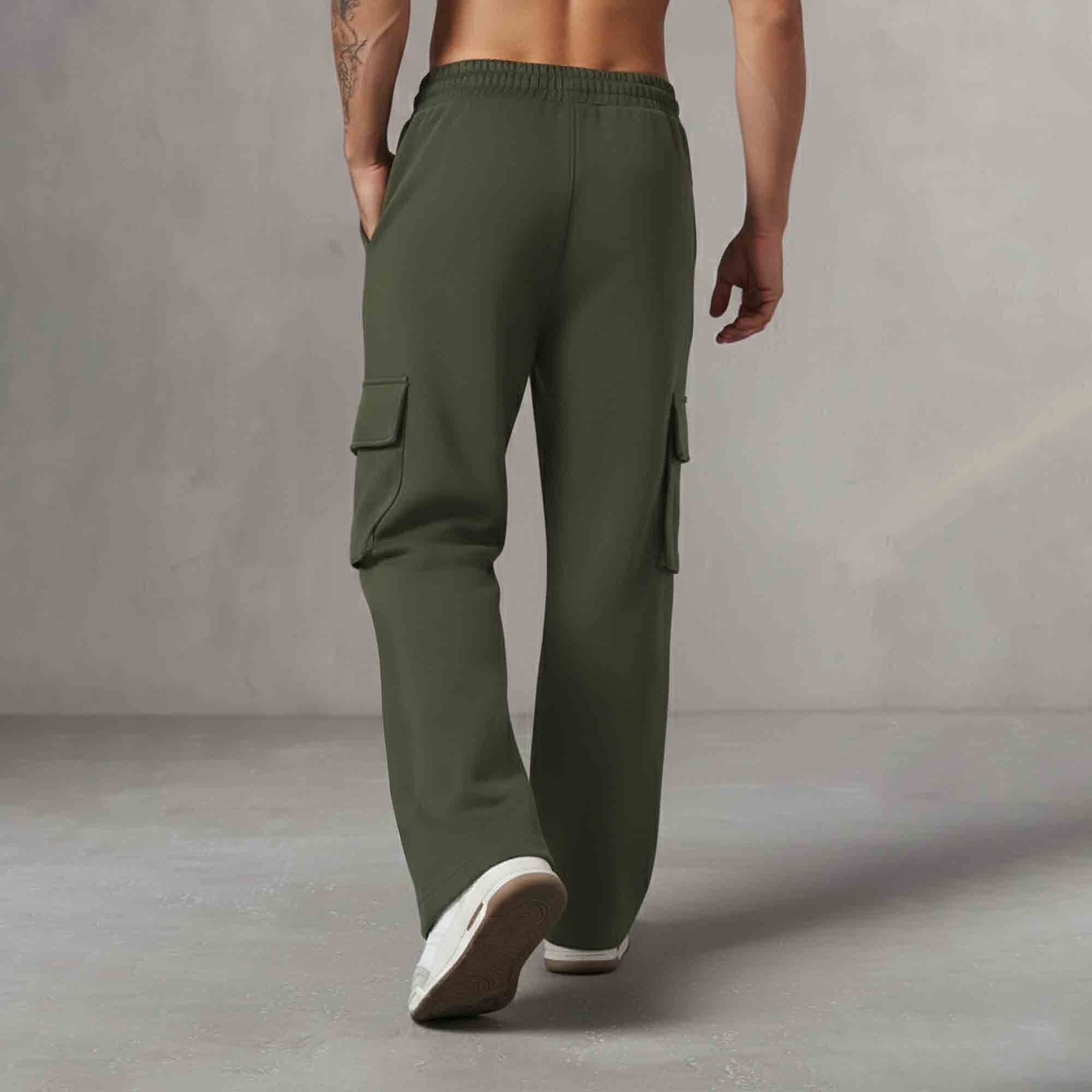 Men Multi Pockets Anime Printed Baggy Cargo Olivegreen