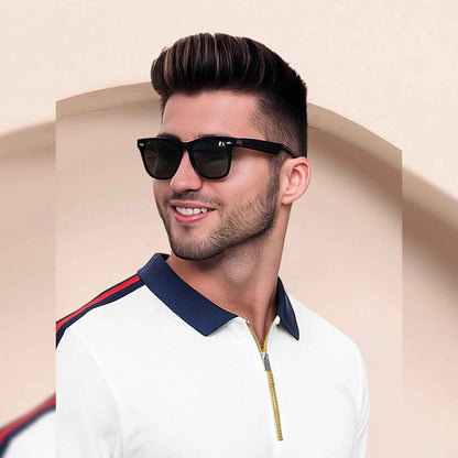 Half Sleeve Polo Zip Type White Contrast Collar T-shirt