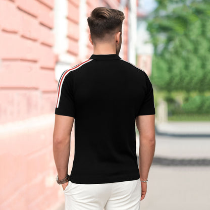 Half Sleeve Polo Quarter Zip Type Black T-shirt