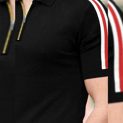 Half Sleeve Polo Quarter Zip Type Black T-shirt