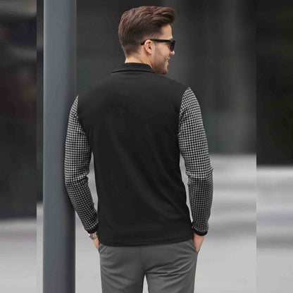 Men Quarter Zip Polo Neck Dual Color Printed T-SHIRT Black & Grey