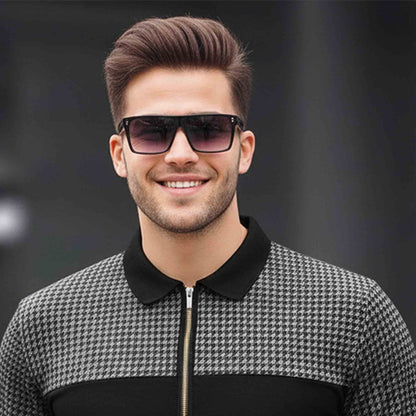 Men Quarter Zip Polo Neck Dual Color Printed T-SHIRT Black & Grey