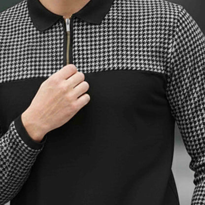 Men Quarter Zip Polo Neck Dual Color Printed T-SHIRT Black & Grey