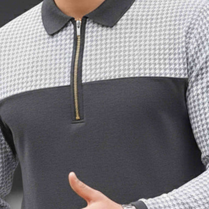 Men Quarter Zip Polo Neck Dual Color Printed T-SHIRT Darkgrey & White