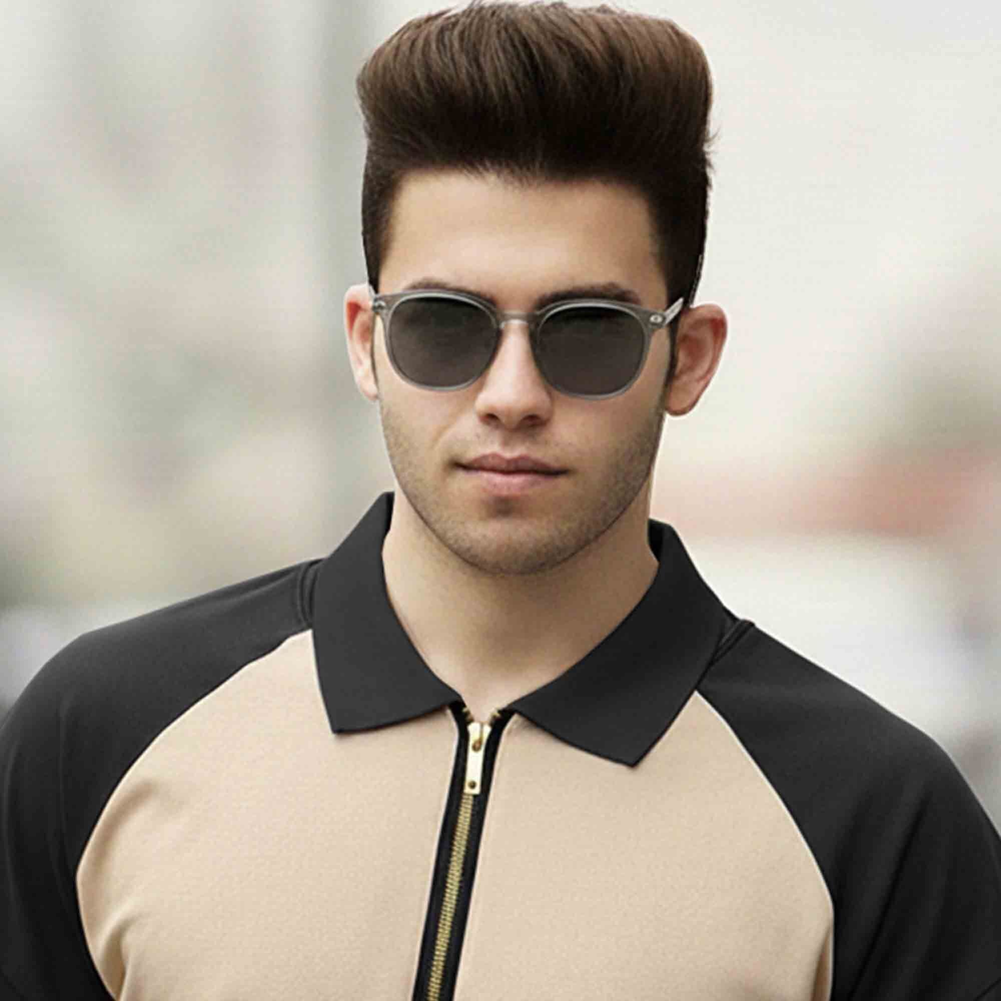 Men Quarter Zip Polo Neck Printed Full Sleeve T-shirt Beige & Black