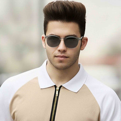 Men Quarter Zip Polo Neck Printed Full Sleeve T-shirt Beige & White