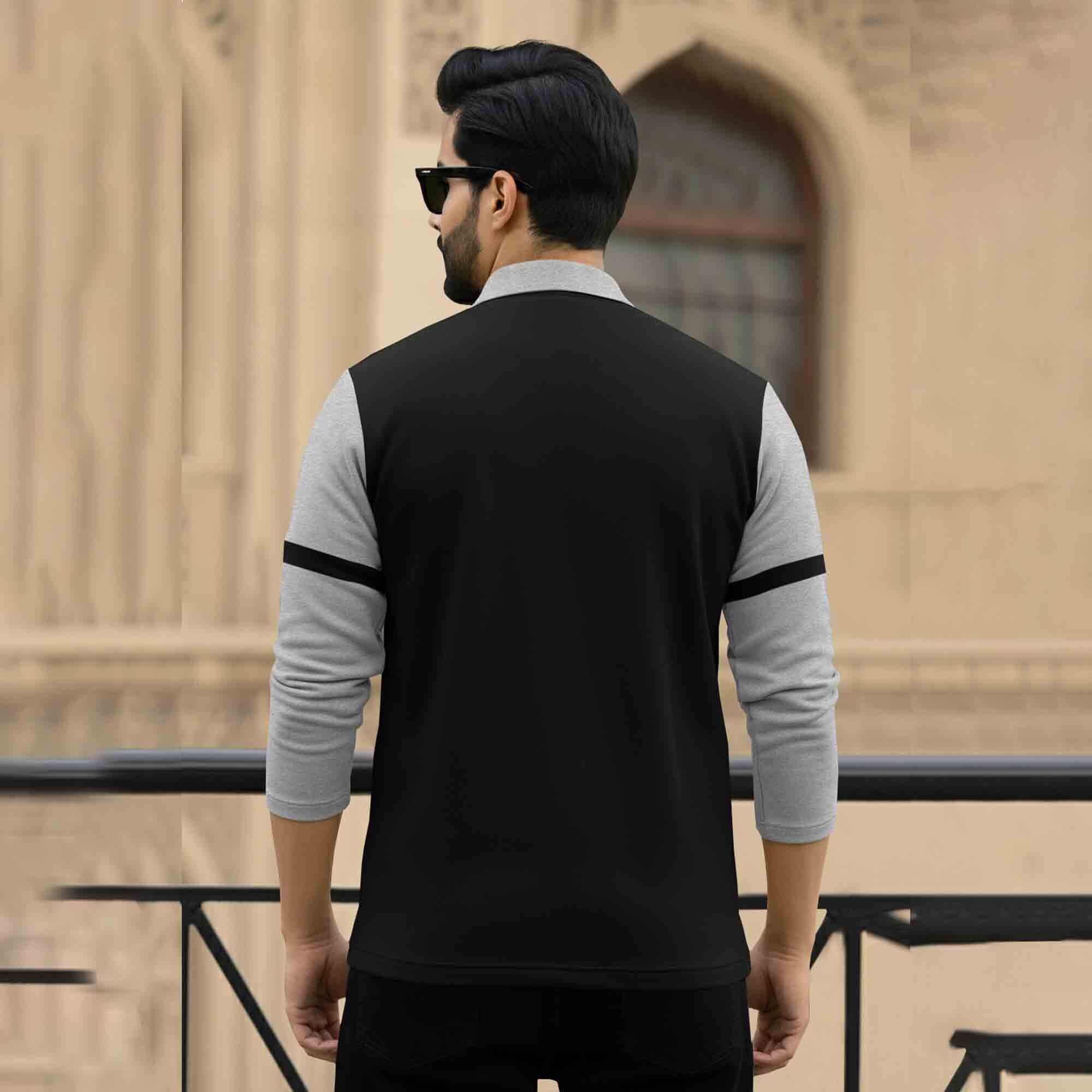Men Quarter Zip Polo Neck Dual Color T-SHIRT Grey & Black