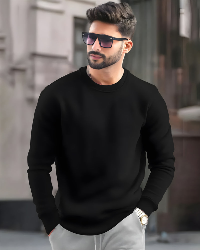 MEN PLAIN REGULAR FIT ROUND NECK CASUAL SWEATSHIRTS 7 COLORS TRIPR