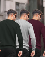 (Pack Of 3) Mens Round Neck Plain Winter Sweatshirt / Multicolour