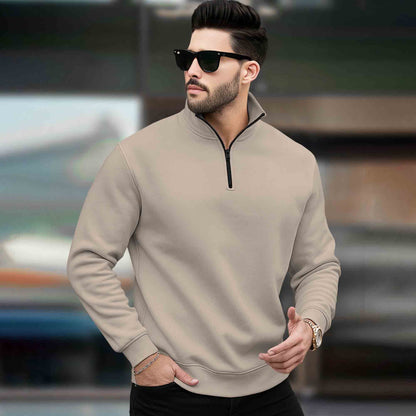 Men Plain Zipper High Neck Casual Sweatshirts - 5 Colors