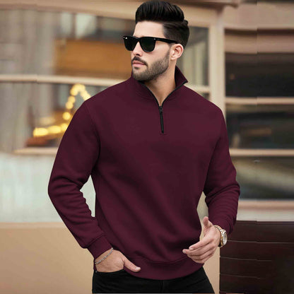 Men Plain Zipper High Neck Casual Sweatshirts - 5 Colors
