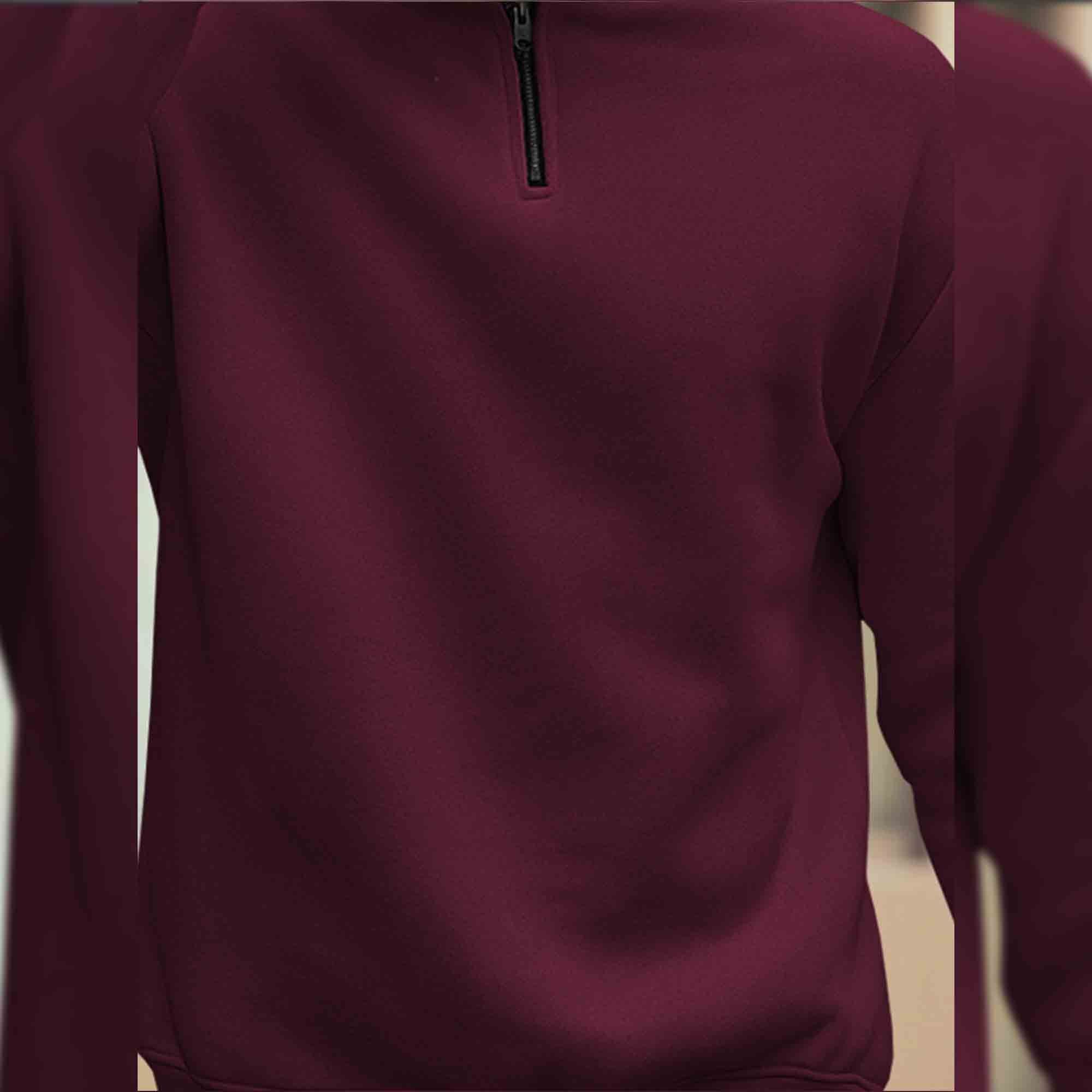 Men Plain Zipper High Neck Casual Sweatshirt / Maroon