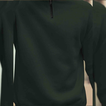Men Plain Zipper High Neck Casual Sweatshirt Olivegreen